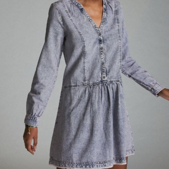 Anthropologie Pilcro Lorelei Tunic Dress Washed Denim Chambray Size 6 - Picture 2 of 11